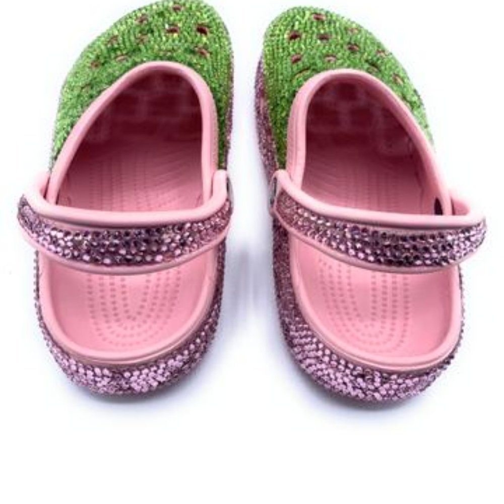 Bling Green Rhinestones Studded Customized Pink Clogs Adults - Picture 7 of 9